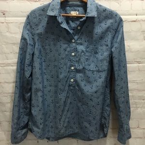 J Crew nautical chambray anchors popover blouse M